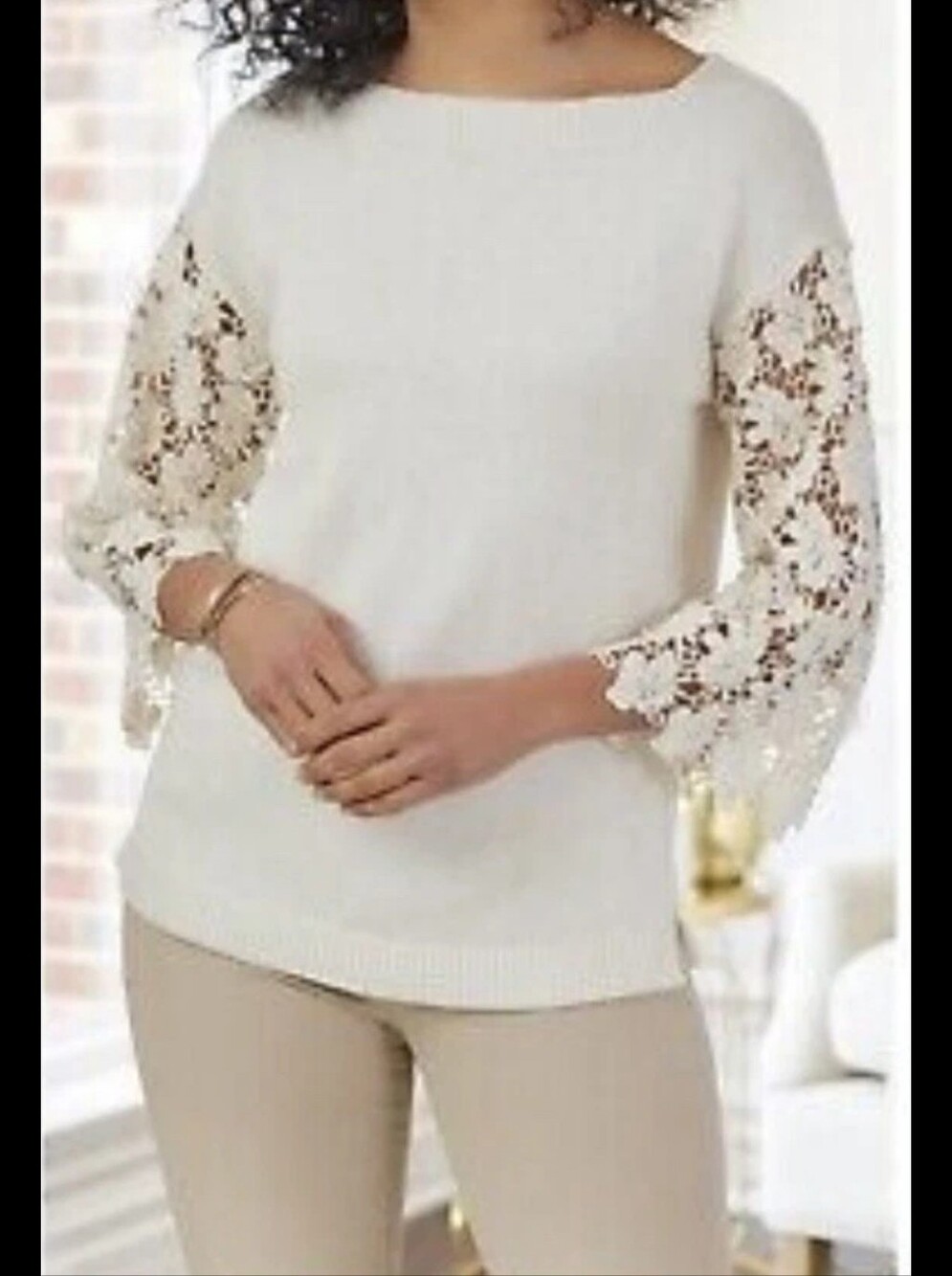 Soft Surroundings Desiree Floral Eyelet Crochet Lace Pullover Sweater Top Large